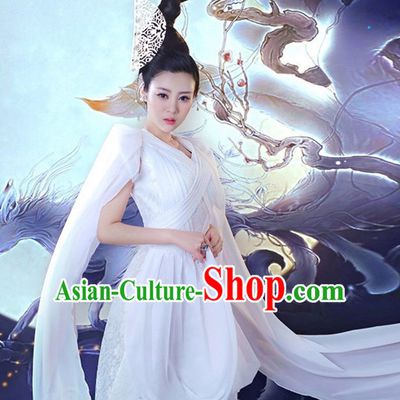 Chinese Ancient Fox Spirit Fairy Costumes and Hair Jewelry Complete Set for Women