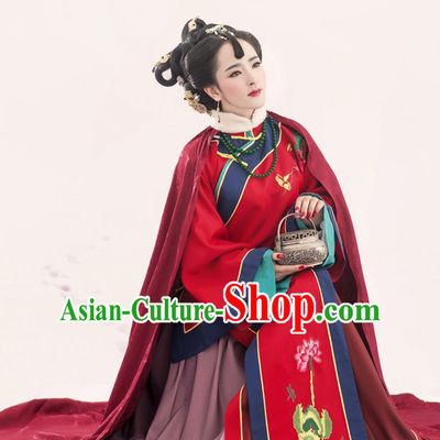 Chinese Ancient Wedding Dresses Mantle and Hair Jewelry Complete Set for Women