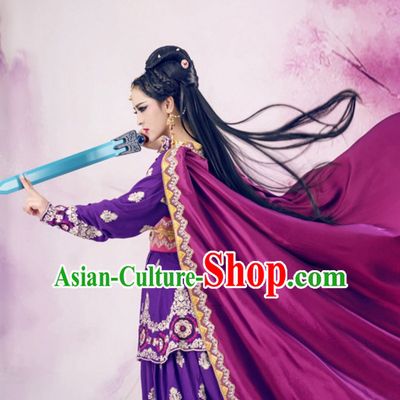 Chinese Ancient Swordswoman Costumes and Hair Jewelry Complete Set for Women
