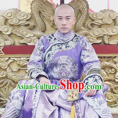 Chinese Qing Dynasty Emperor Dragon Robe Dresses Complete Set for Men