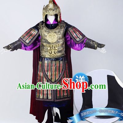 Chinese Ancient General Armor Costumes Complete Set for Men Youth Teenagers Kids