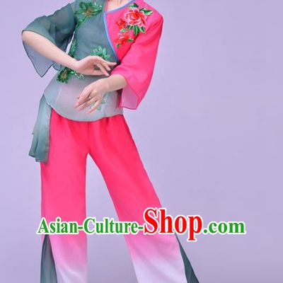 Chinese Folk Fan Dance Costume and Headdress Complete Set for Women