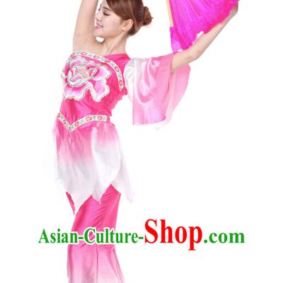 Chinese Folk Fan Dance Costume and Headdress Complete Set for Women