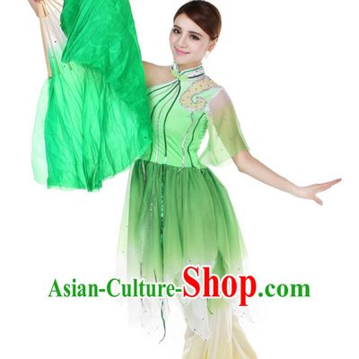 Chinese Traditional Fan Group Dancing Costumes and Headdress Complete Set for Women