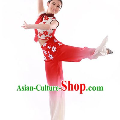 Chinese Traditional Fan Group Dancing Costumes and Headdress Complete Set for Women