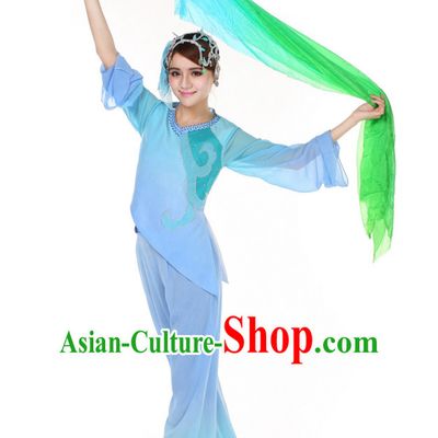 Chinese Traditional Fan Group Dancing Costumes and Headdress Complete Set for Women