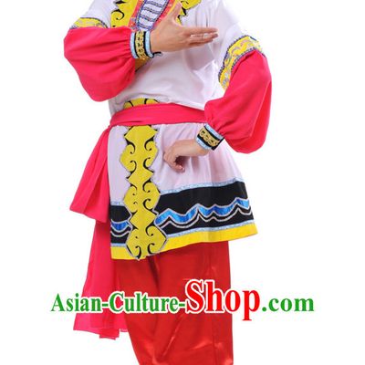 Chinese Traditional Ethnic Group Dancing Costumes and Headdress Complete Set for Men