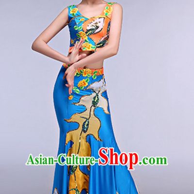 Chinese Peacock Dance Costumes Dancewear and Headpieces Complete Set for Women