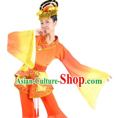 Chinese Imperial Palace Classical Dance Costumes Dancewear and Headpieces Complete Set for Women