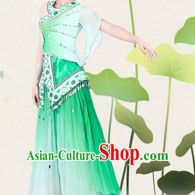 Chinese Traditional Classical Lotus Dance Costumes Dancewear and Headpieces Complete Set for Women