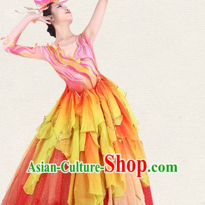 Chinese Traditional Classical Opening Ceremony Dance Costumes Dancewear and Headpieces Complete Set for Women