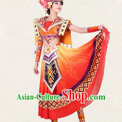 Chinese Traditional Classical Ethnic Dance Costumes Dancewear and Headpieces Complete Set for Women