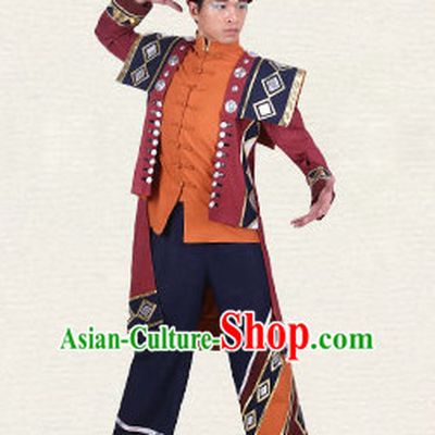 Chinese Traditional Folk Ethnic Dance Costumes Dancewear and Headpieces Complete Set for Men