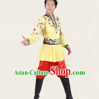 Chinese Traditional Folk Ethnic Dance Costumes Dancewear and Headpieces Complete Set for Men
