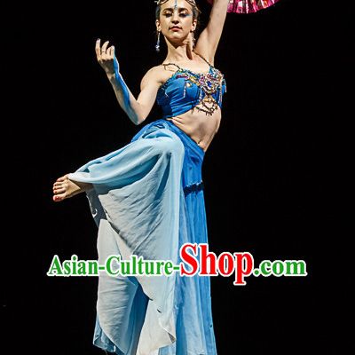 Chinese Fairy Classical Fan Dancing Costumes and Headpieces Complete Set for Women