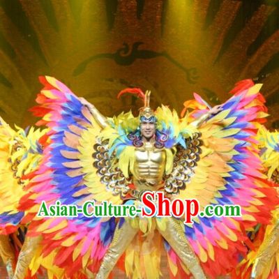 Chinese Famous Fantasy Stage Dance Sun Bird Tai Yang Niao Costumes and Hat Complete Set with Big Wings