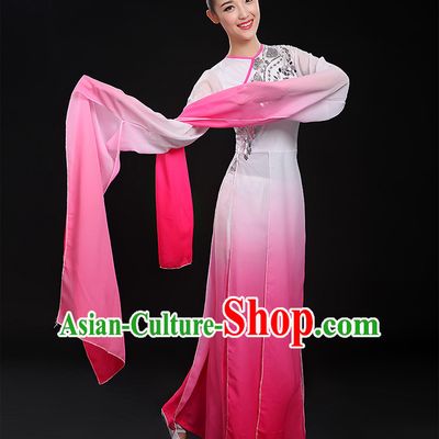 Color Transition Water Sleeve Classical Dancing Costume and Headdress Complete Set for Women or Girls