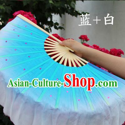 White and Blue Traditional Chinese Color Transition Pure Silk Dance Fan