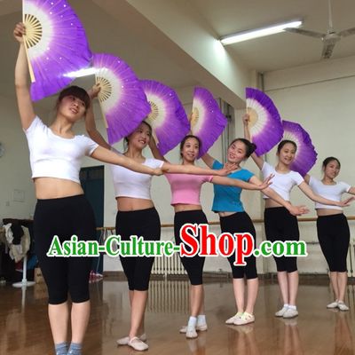 White and Purple Traditional Chinese Color Transition Pure Silk Dance Fan