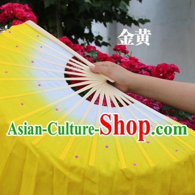 White to Yellow Color Transition Traditional Chinese Pure Silk Dance Fan