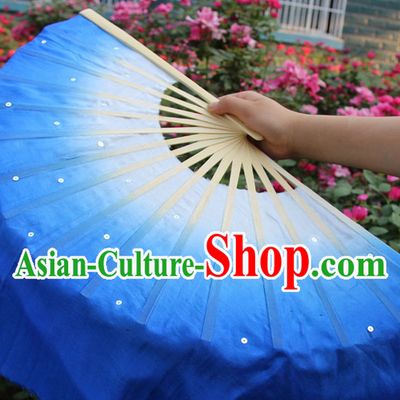 White to Blue Color Transition Traditional Chinese Pure Silk Dance Fan