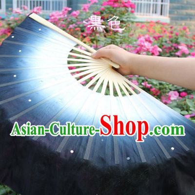 White to Black Color Transition Traditional Chinese Pure Silk Dance Fan