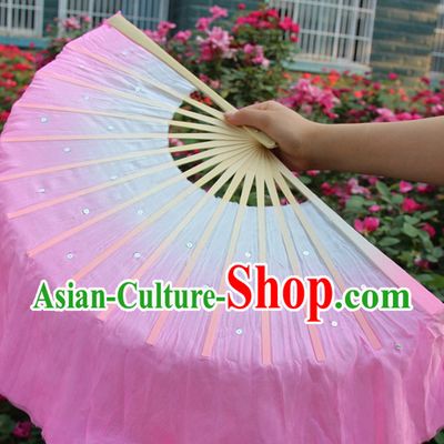 White to Pink Color Transition Traditional Chinese Pure Silk Dance Fan