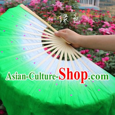 White to Green Color Transition Traditional Chinese Pure Silk Dance Fan