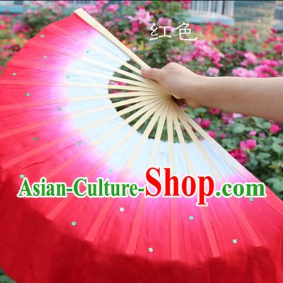 White to Red Color Transition Traditional Chinese Pure Silk Dance Fan