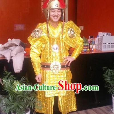 Ancient Chinese General Costumes and Hat Complete Set for Men