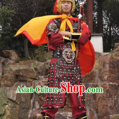 Ancient Chinese General Knight Costumes and Hat Complete Set for Men