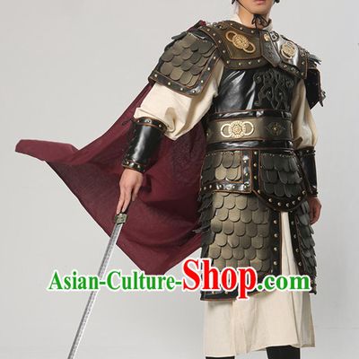 Ancient Chinese Warrior Solider General Armor Costumes and Hat Complete Set for Men