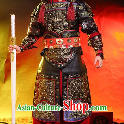 Ancient Chinese Knight Superhero General Armor Costumes and Hat Complete Set for Men