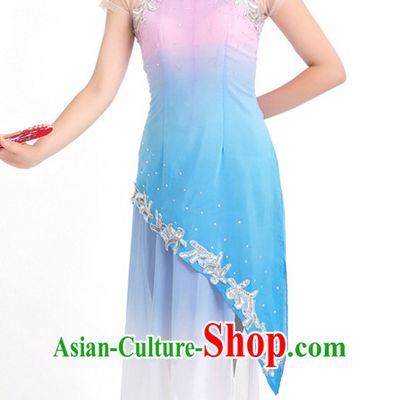 Traditional Chinese Fan Dance Costumes Custom Dance Costume Folk Dance Chinese Dress Cultural Dances and Headdress Complete Set