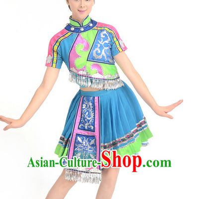 Traditional Chinese Ethnic Dance Costumes Custom Dance Costume Folk Dancing Chinese Dress Cultural Dances and Headdress Complete Set