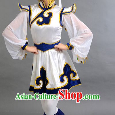 Traditional Chinese Ethnic Mongolian Dance Costumes Custom Dance Costume Folk Dancing Chinese Dress Cultural Dances and Headdress Complete Set