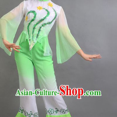 Traditional Chinese Fan Dance Costumes Custom Dance Costume Folk Dancing Chinese Dress Cultural Dances and Headdress Complete Set