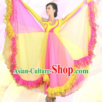 Traditional Chinese Opening Dance Costumes Custom Dance Costume Folk Dancing Chinese Dress Cultural Dances and Headdress Complete Set