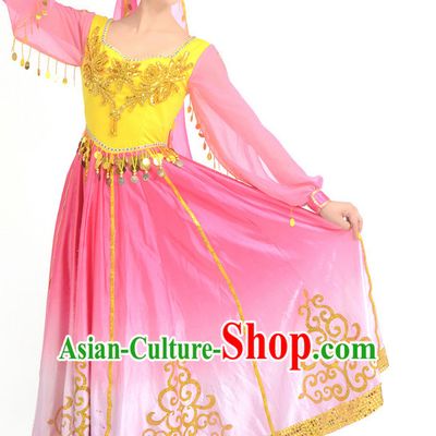 Traditional Chinese Ethnic Xinjiang Dance Costumes Custom Dance Costume Folk Dancing Chinese Dress Cultural Dances and Headdress Complete Set