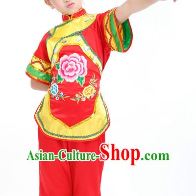 Traditional Chinese Ethnic Han Dance Costumes Custom Dance Costume Folk Dancing Chinese Dress Cultural Dances and Headdress Complete Set for Girls Kids Children