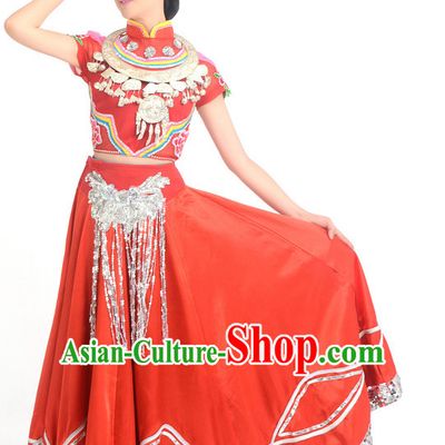 Traditional Chinese Ethnic Miao Dance Costumes Custom Dance Costume Folk Dancing Chinese Dress Cultural Dances and Headdress Complete Set