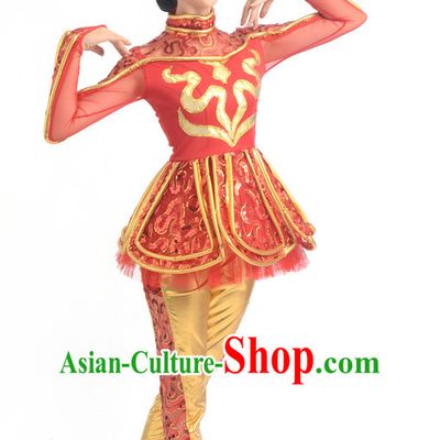 Traditional Chinese Acrobatics Dance Costumes Custom Dance Costume Folk Dancing Chinese Dress Cultural Dances and Headdress Complete Set for Girls Kids Children