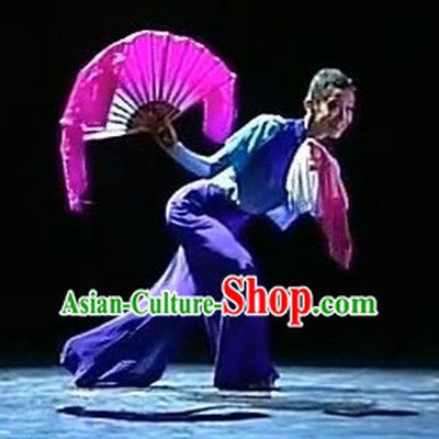 Pure Silk Traditional Chinese Fans Oriental Fan Folk Dance Hand Fan Dance Ribbons Cultural Dances and Handkerchief Set