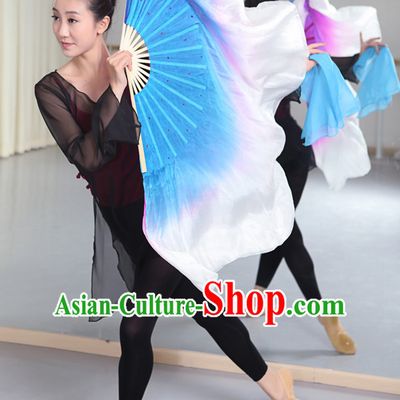 Professional Traditional Chinese Beijing Dance Academy Color Transition Two Sides Pure Silk Dance Fan