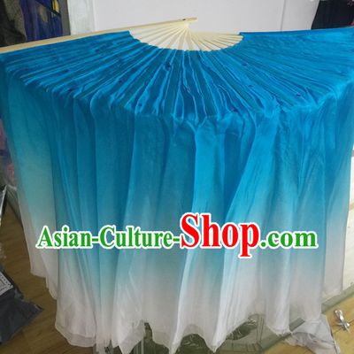 Professional Blue White Traditional Chinese Beijing Dance Academy Color Transition Two Sides Pure Silk Dance Fan