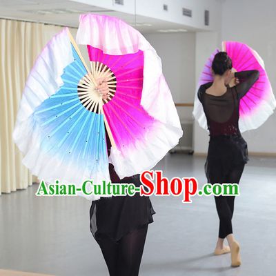 Professional Traditional Chinese Beijing Dance Academy Color Transition Two Colors Two Sides Pure Silk Dance Fan