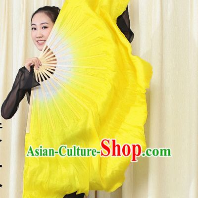 Professional Traditional Two Colors White to Yellow Color Transition Pure Silk Dance Fan Dance Ribbons