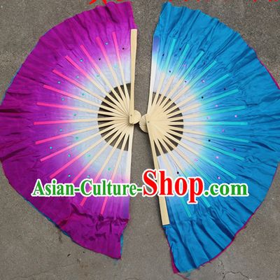 Professional Traditional Color Transition Two Sides Two Colors Pure Silk Dance Fan