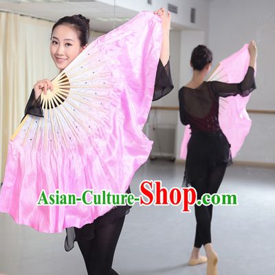 Professional Traditional Two Colors White to PInk Color Transition Pure Silk Dance Fan
