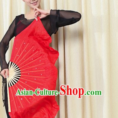 Traditional Chinese Red Pure Silk Dance Fan with Sequins
